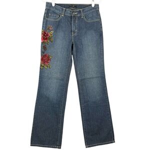 New York & Co. Women's Embellished Floral Boot Cut Mid Rise Blue Jeans Size 4